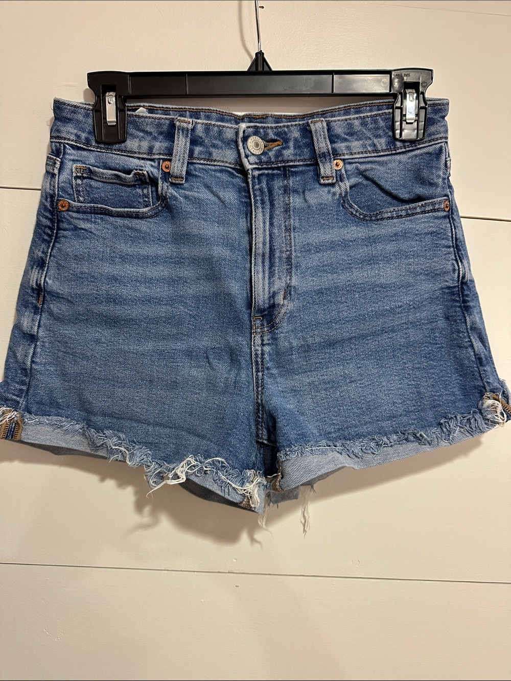 American Eagle Outfitters Light Blue High-Rise Frayed Hem Denim Shorts size 4
